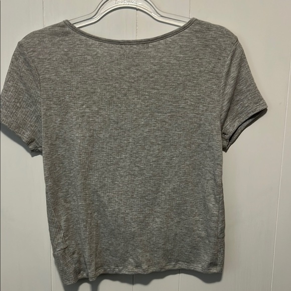 Pink Rose Gray Crop Tie Front T-Shirt - Picture 3 of 4